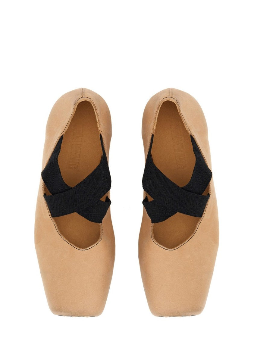 Uma Wang Square Toe Elastic Cross Strap Flats