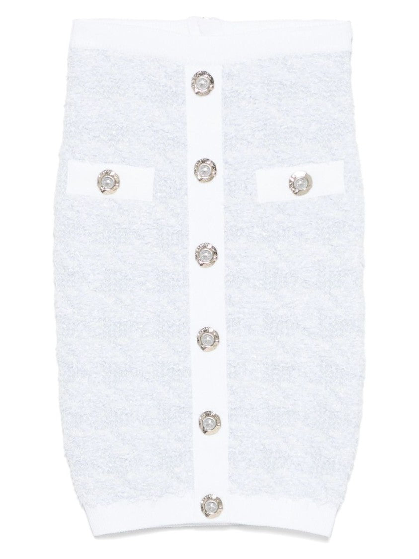 Balmain Light Blue High Waisted Tweed Skirt