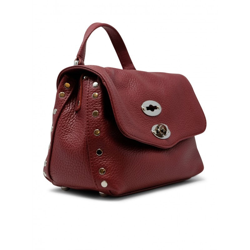Zanellato Structured Red Opera Leather Baby Bag With Dual Turn-Locks And Metal Studs
