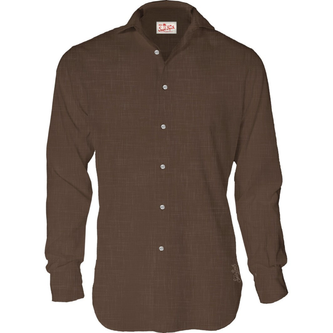 Mc2 Saint Barth Pamplona Solid Color Linen Shirt