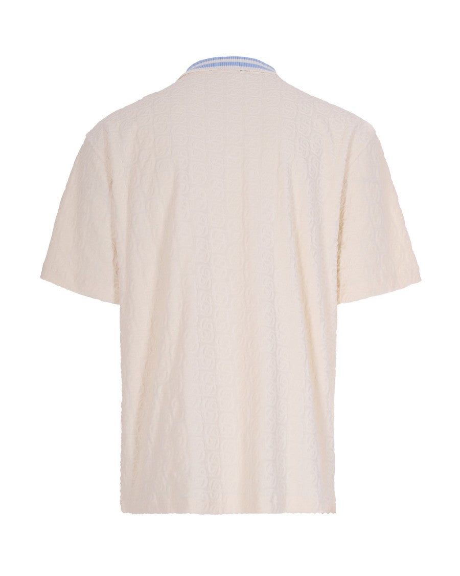 Drôle De Monsieur Short-Sleeved Shirt With Monogram Pattern And Contrasting Collar