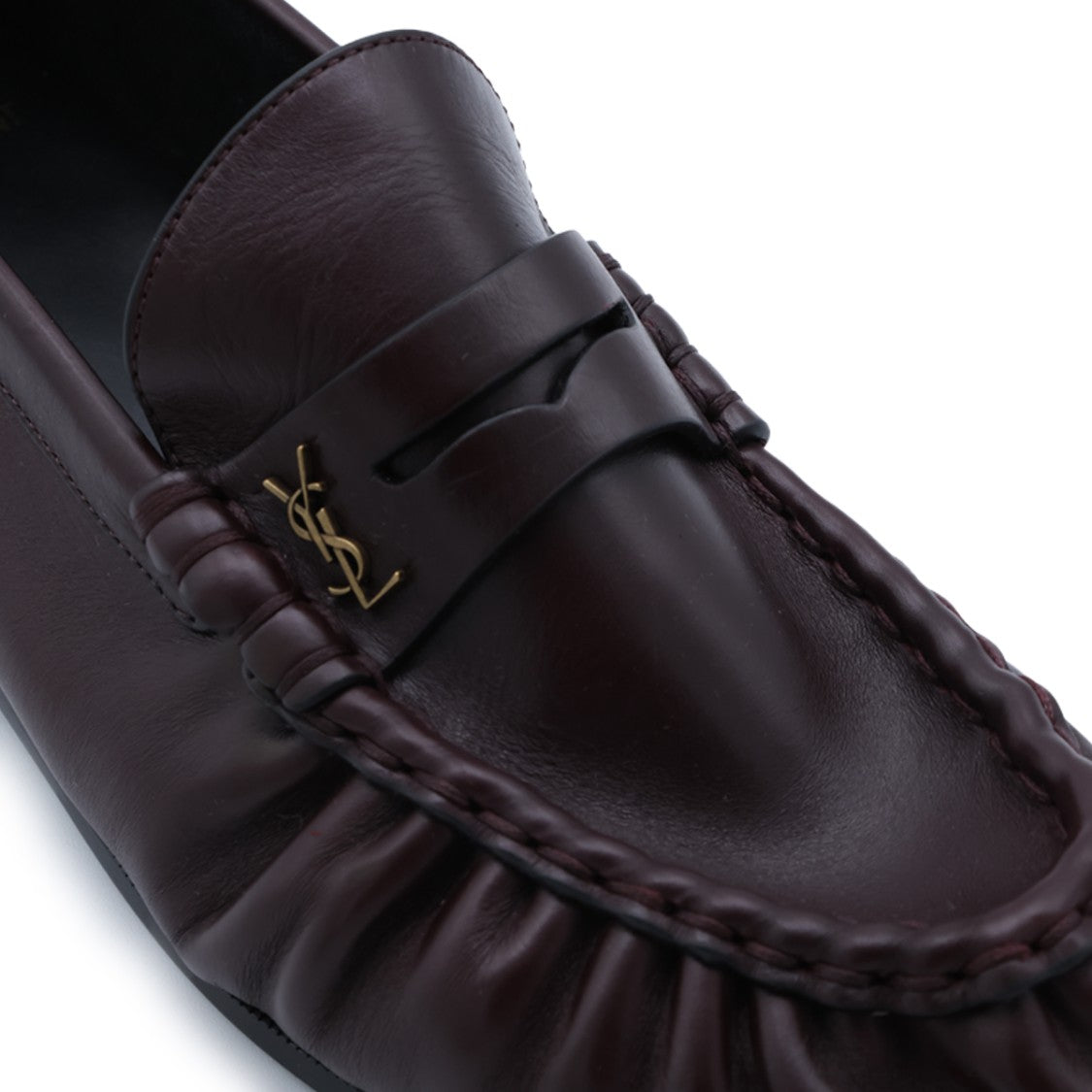 Saint Laurent Burgundy Gathered Leather Loafers