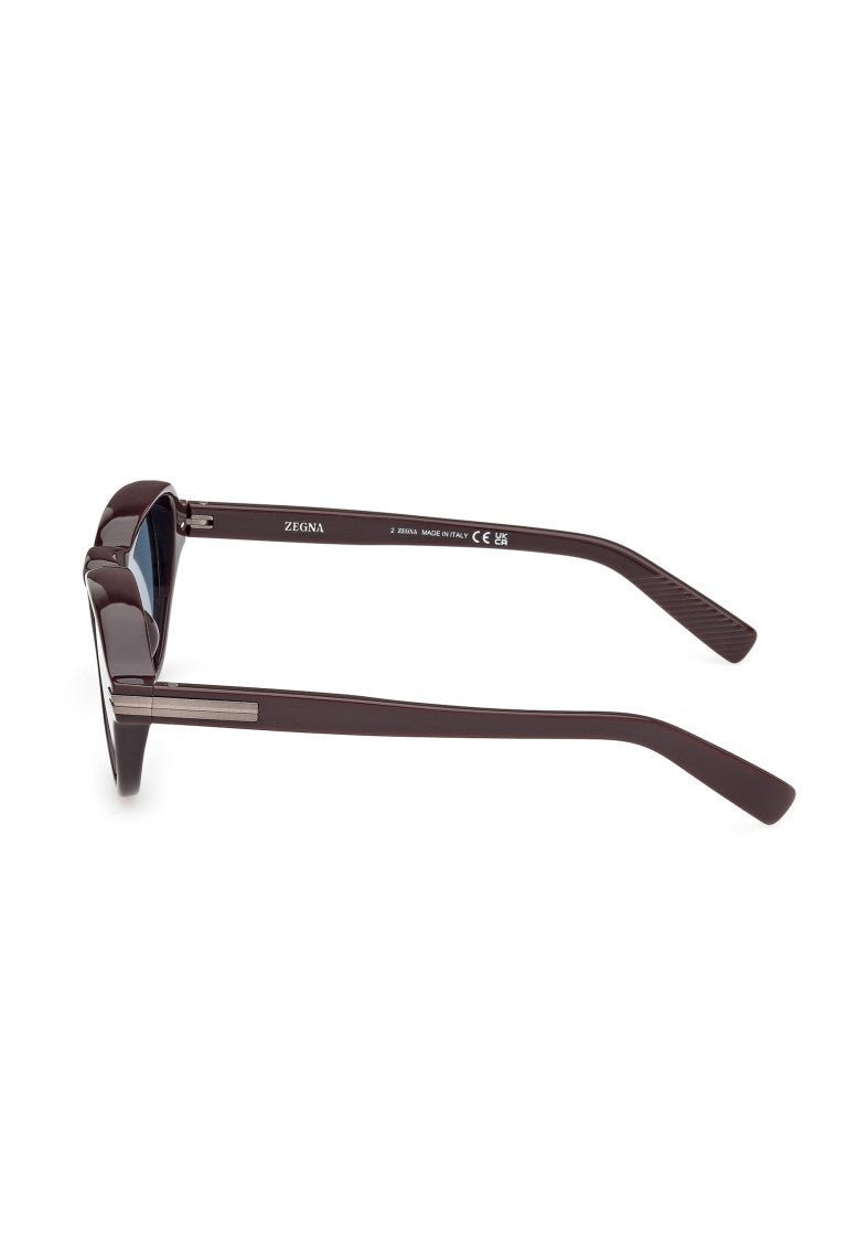 Zegna Bold Dark Brown Acetate Sunglasses With Distinctive Bevels