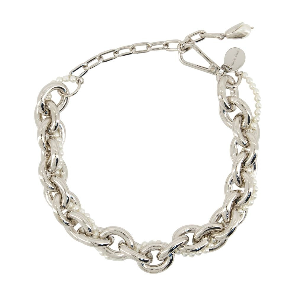 Simone Rocha Xl Pearl And Chain Necklace With Silver Plating
