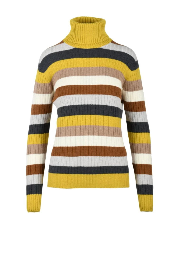 Drumohr High Neck Cashmere Sweater - Brown/Yellow