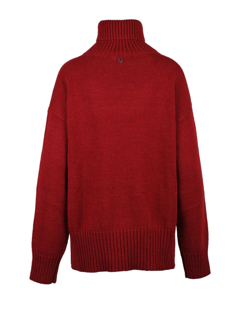 Aniye By Red Oversized Chunky Knit Wool-Blend Turtleneck Sweater