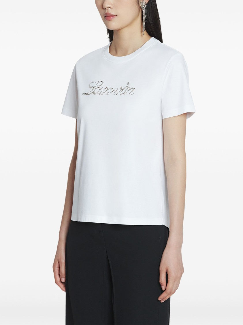 Lanvin White Embroidered Script Logo Sequin T-Shirt
