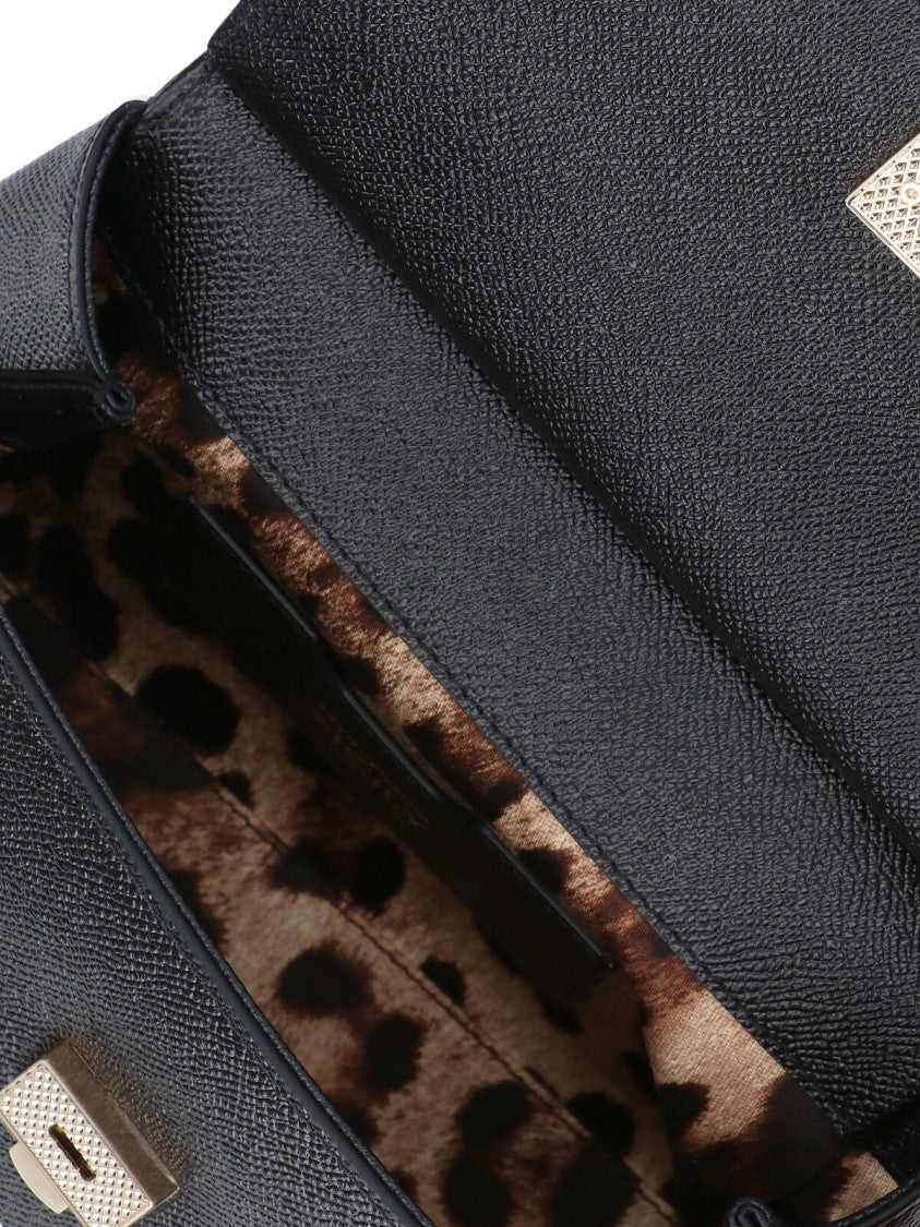 Dolce & Gabbana Medium Structured Handbag In Textured Black Calf Leather