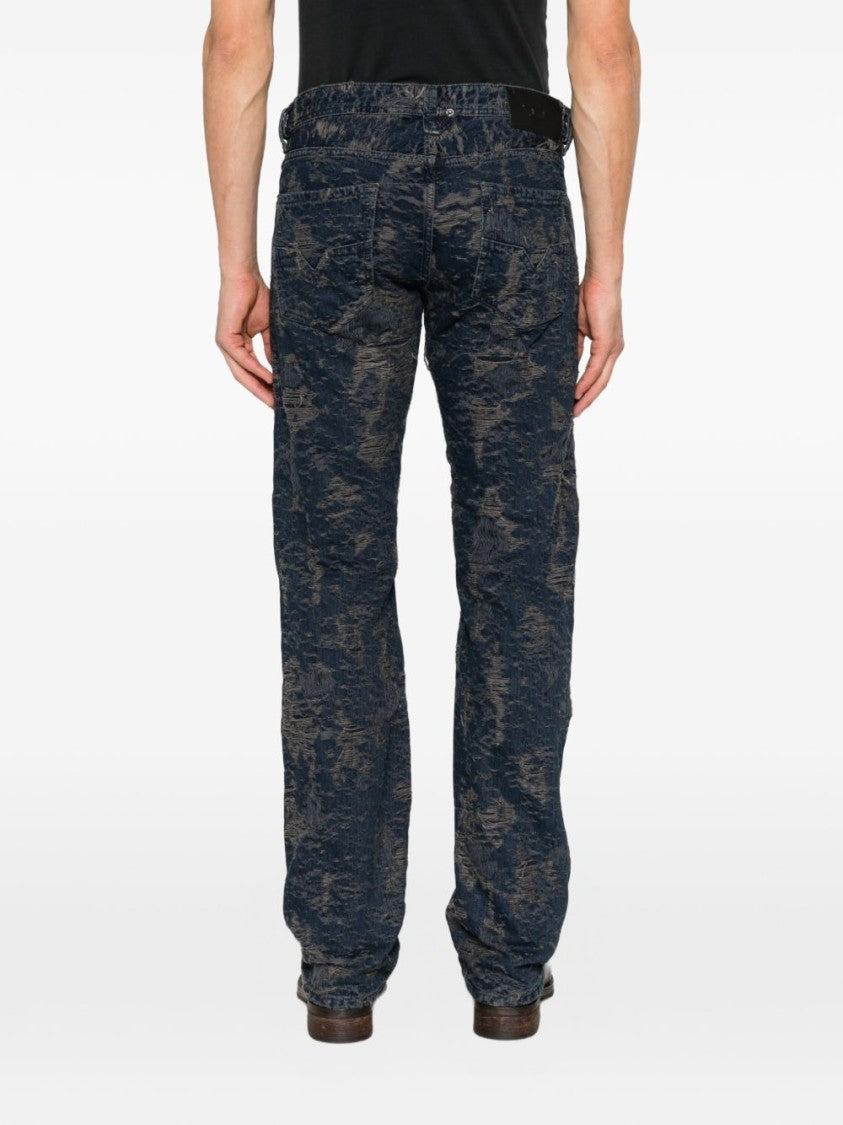 Diesel Textured Distressed Denim Jeans With Silk-Nylon Blend
