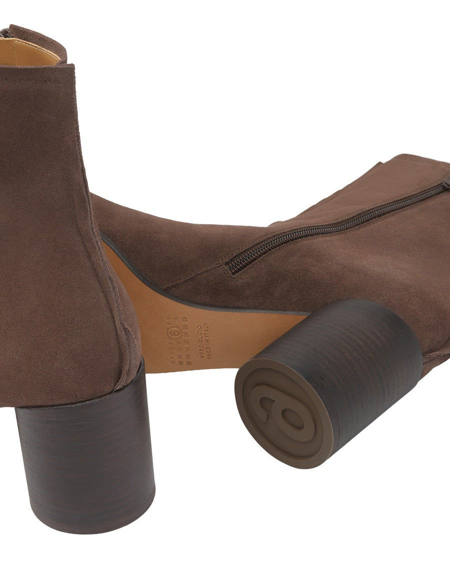 Mm6 By Maison Margiela Anatomically Designed Suede Ankle Boots With Block Heel