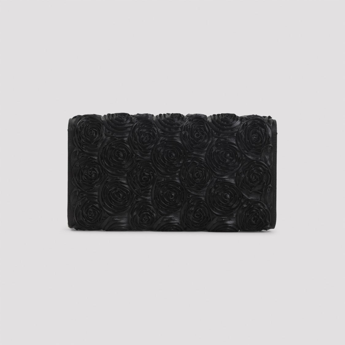 Roger Vivier Black Satin Envelope Flap Rose Flower Buckle Shoulder Bag