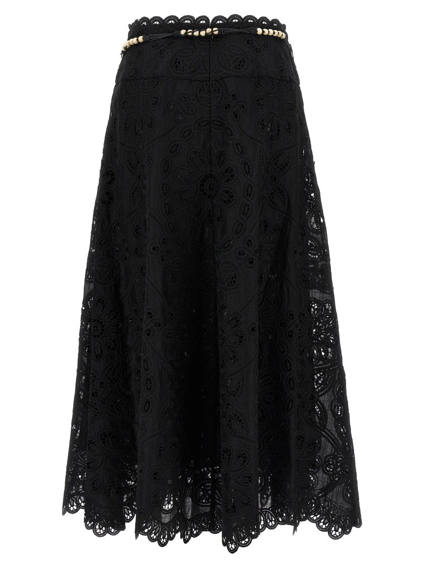 Zimmermann Flared Midi Skirt With Embroidered Openwork Design