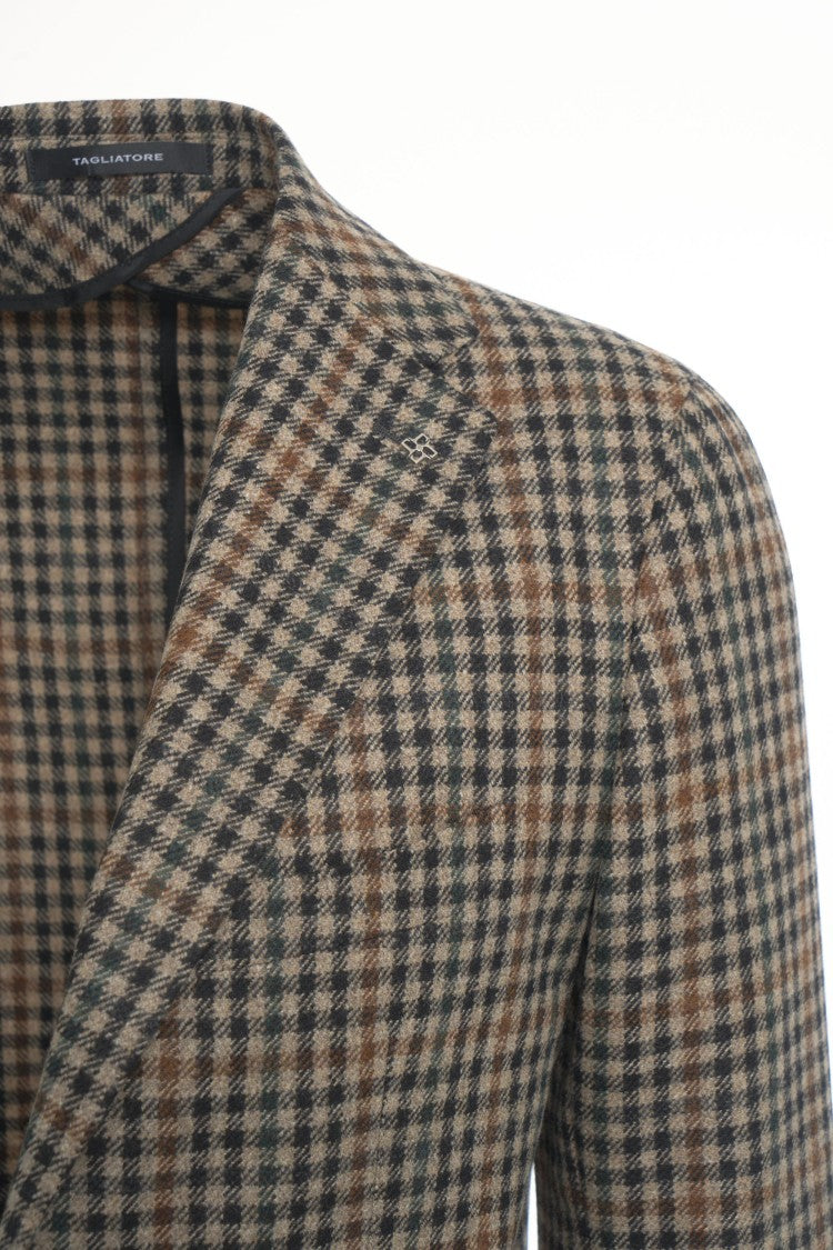 Tagliatore Sophisticated Check Pattern Blazer With Peak Lapels