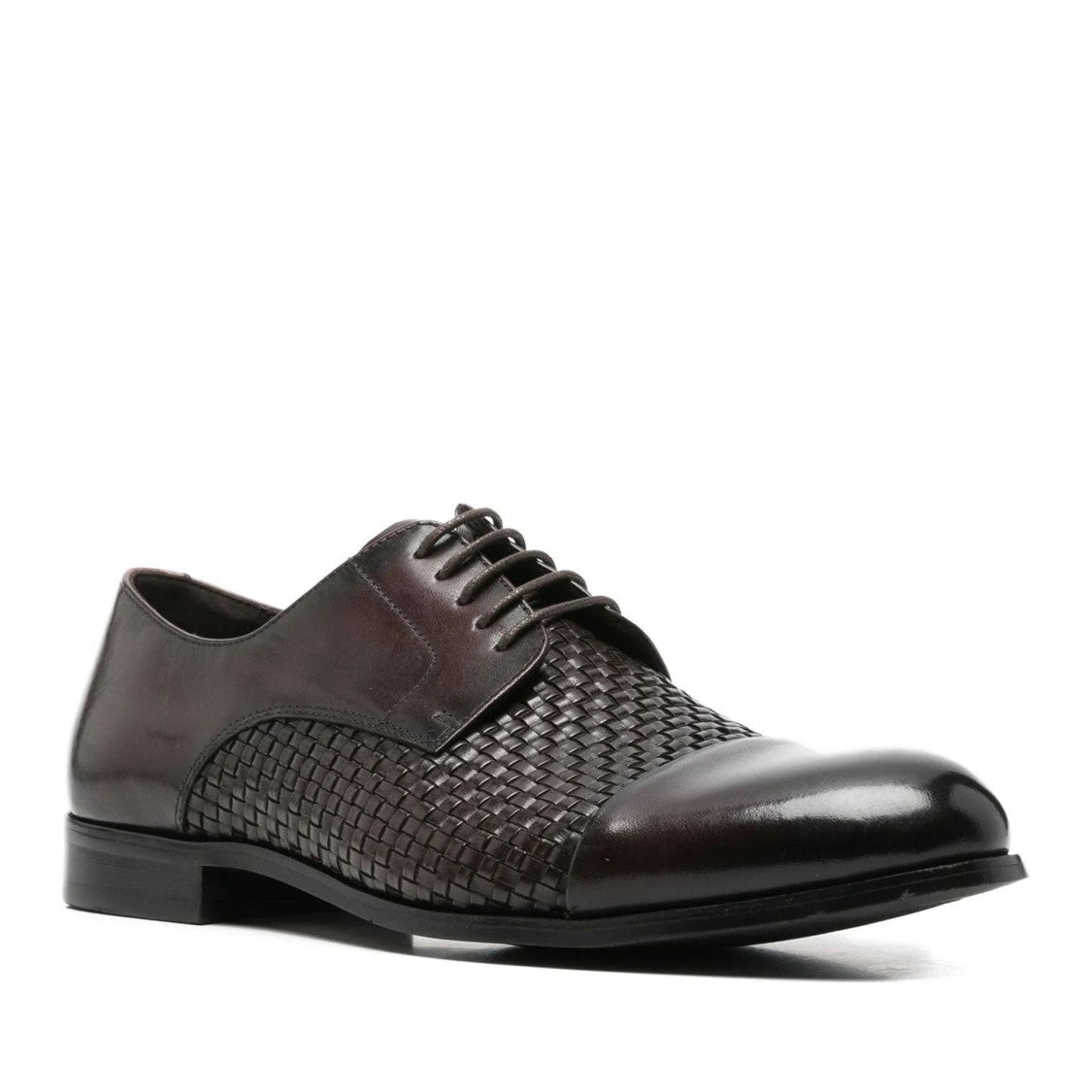 Alberto Gozzi Brown Woven Panel Lace-Up Leather Flats