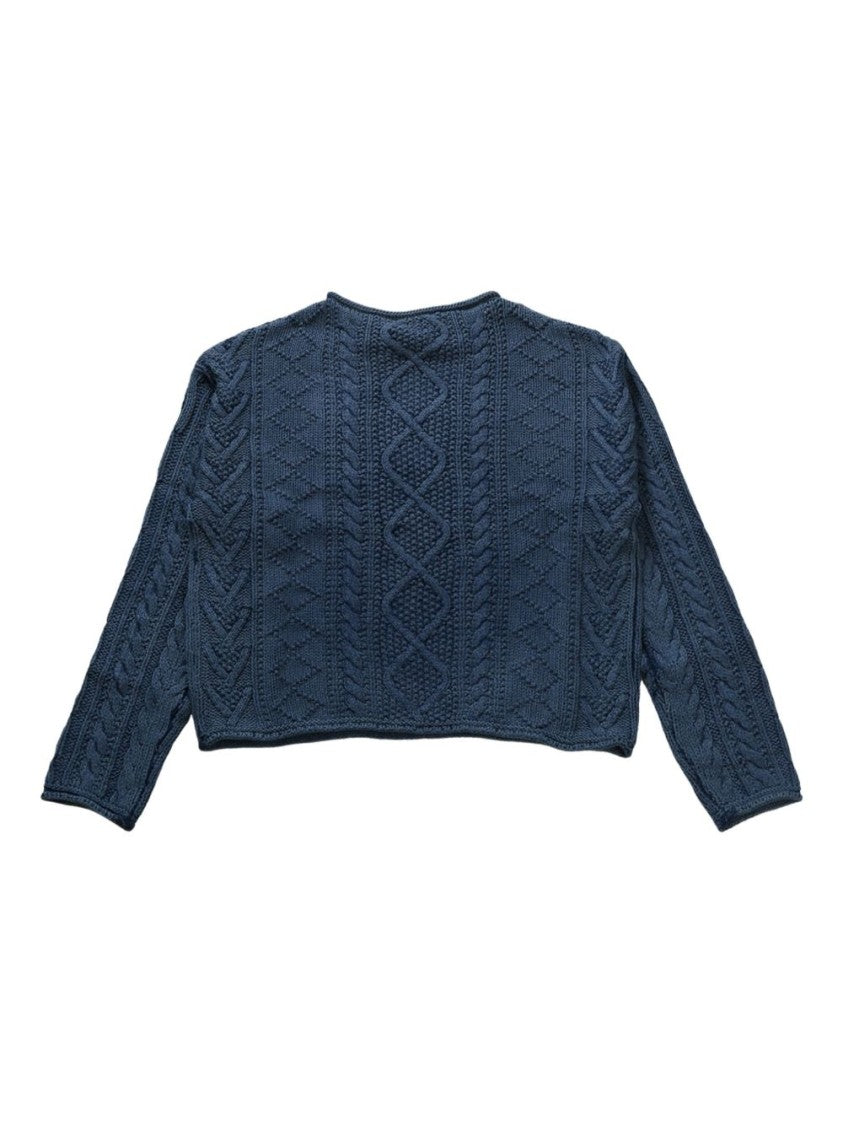 Polo Ralph Lauren Navy Blue Cable Knit Sweater With Embroidered Flag Design