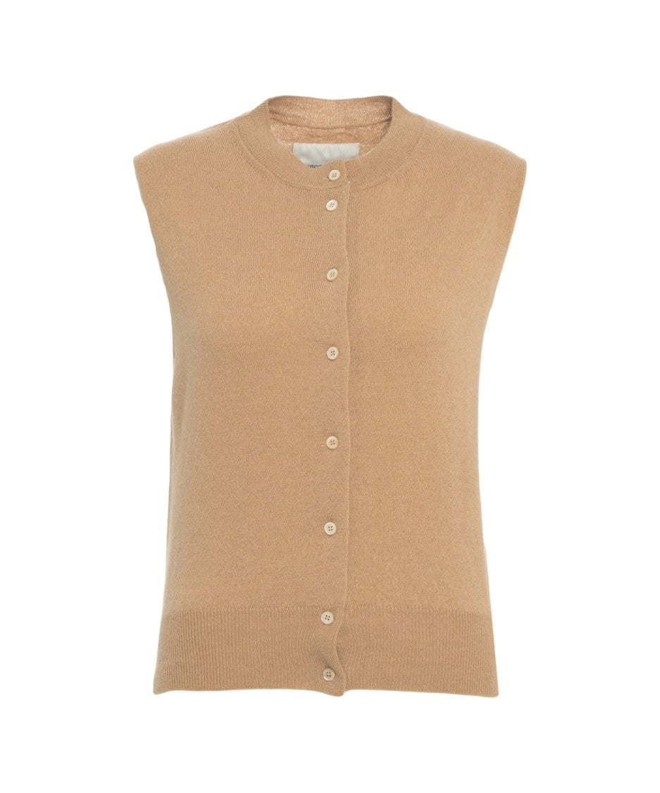 Jeio Beige Knit Vest With Classic Round Neckline And Button Closure