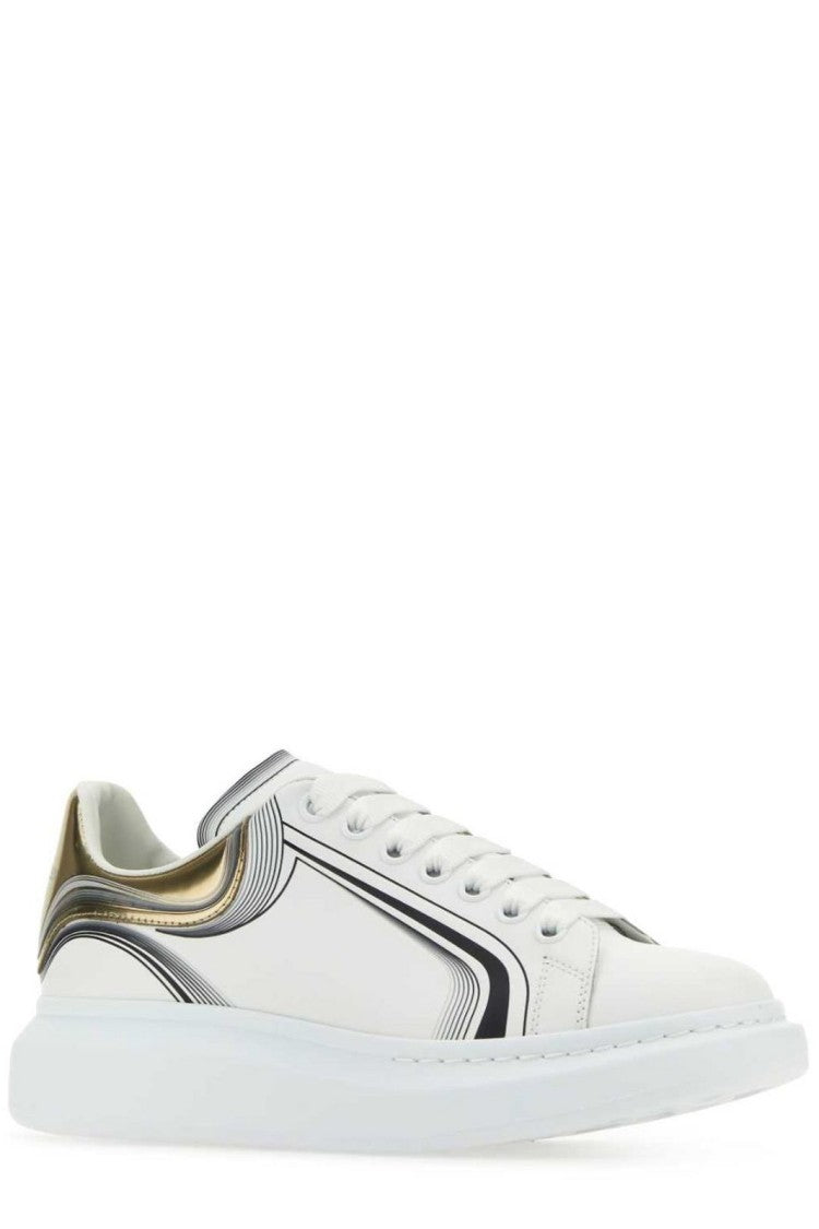 Alexander Mcqueen Smooth Leather Sneakers With Metallic Detailing