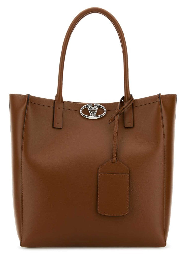 Valentino Garavani Caramel Leather Medium Vlogo Locker Shopping Bag