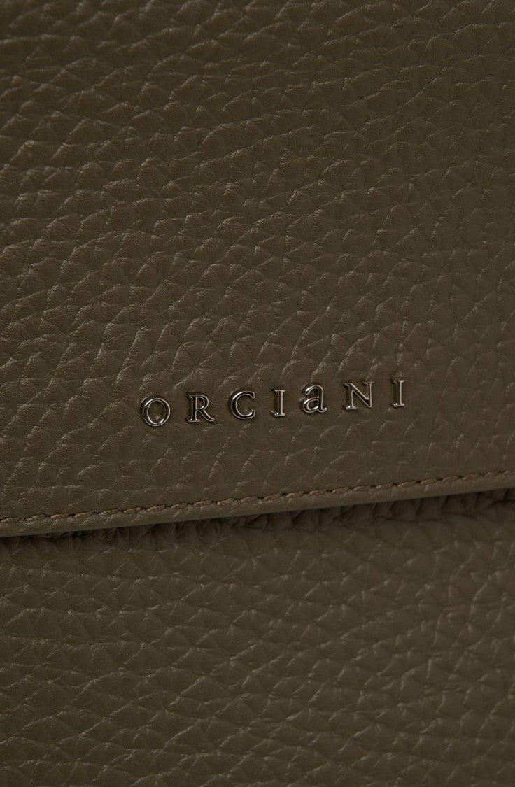 Orciani Hammered Leather Structured Handbag With Magnetic Flap Closure