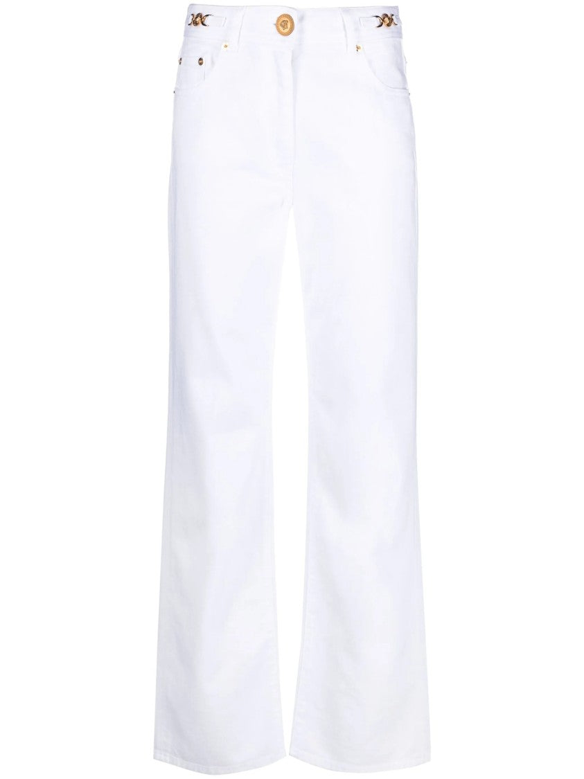 Versace White Wide-Leg Gold Hardware Denim Jeans