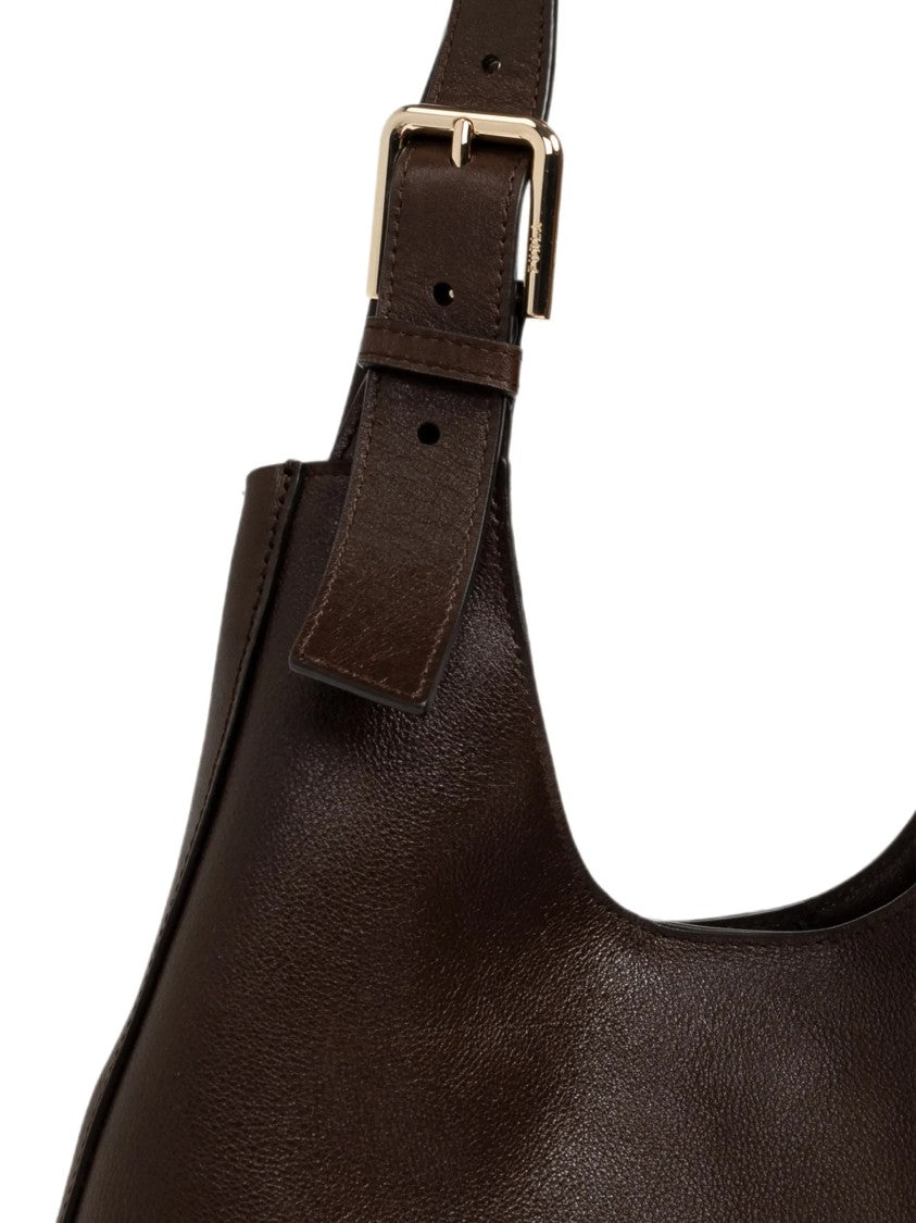 Furla Structured Dark Brown Leather Tote Bag