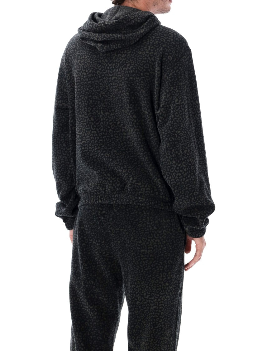 Roa Drowi Micro-Leopard Polar Fleece Boxy Hooded Sweatshirt