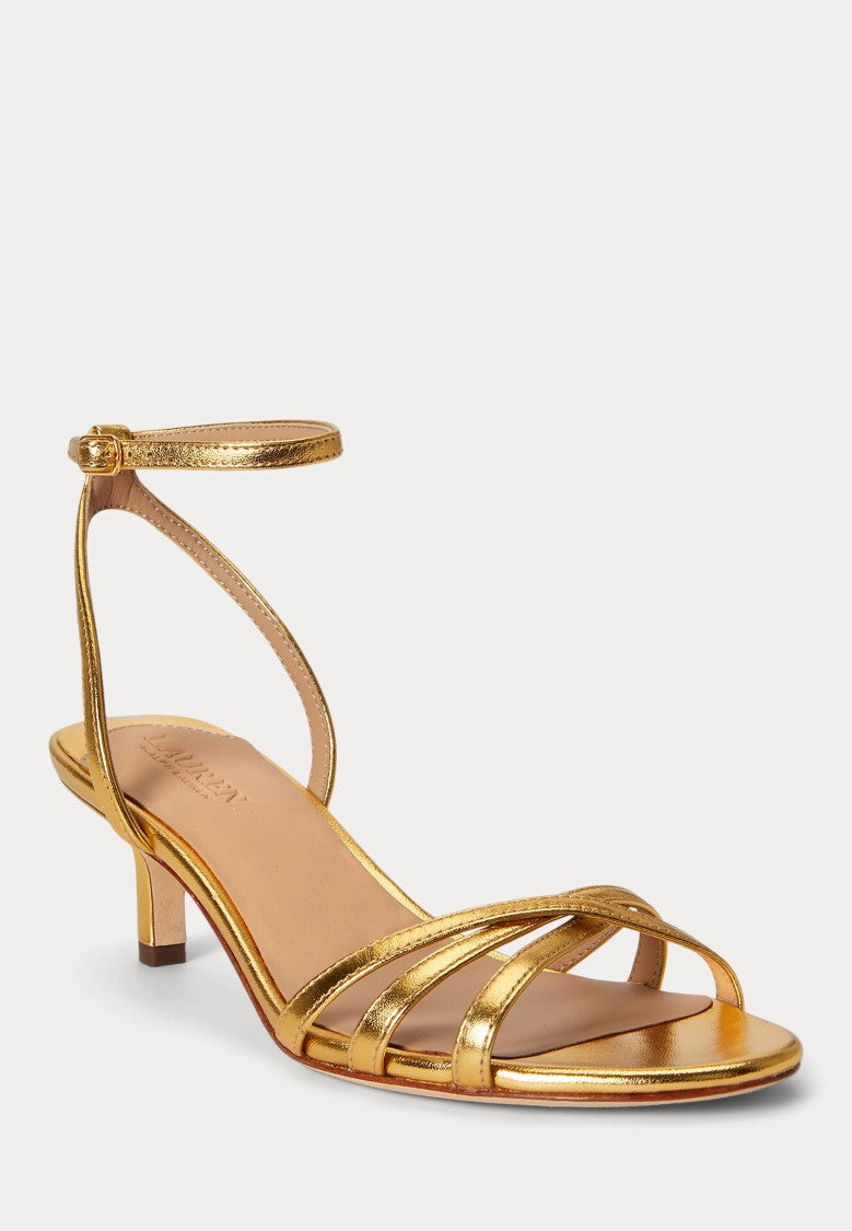 Lauren Ralph Lauren Yellow Metallic Nappa Heel Sandals