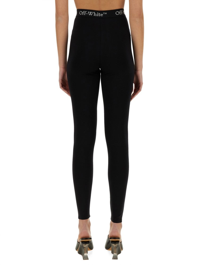 Off-White Slim-Fit Black Leggings With Logo Adornment