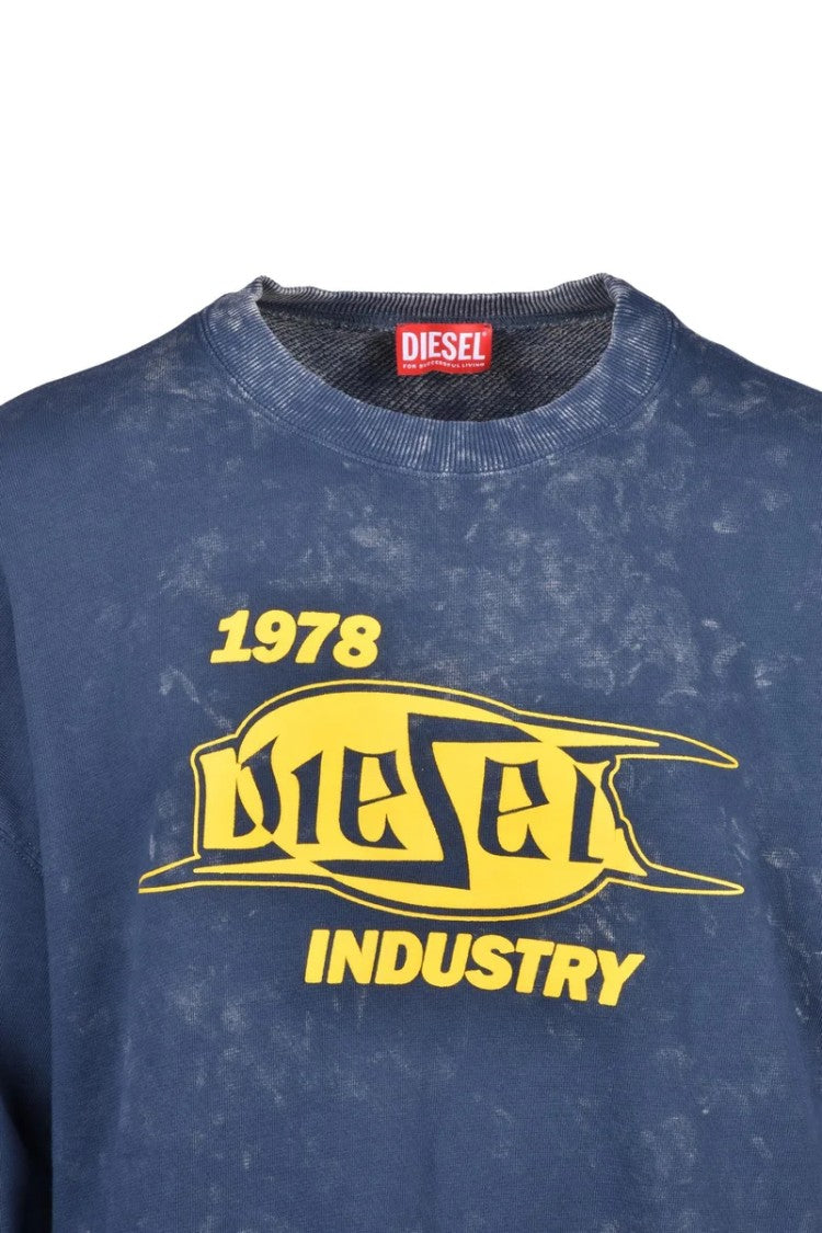 Diesel Blue/Yellow Cotton Men's Crew Neck Sweatshirt