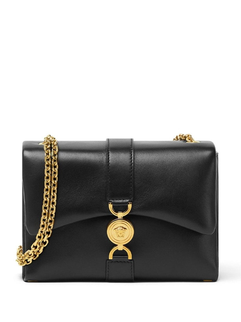 Versace Foldover Top Black Lambskin Bag