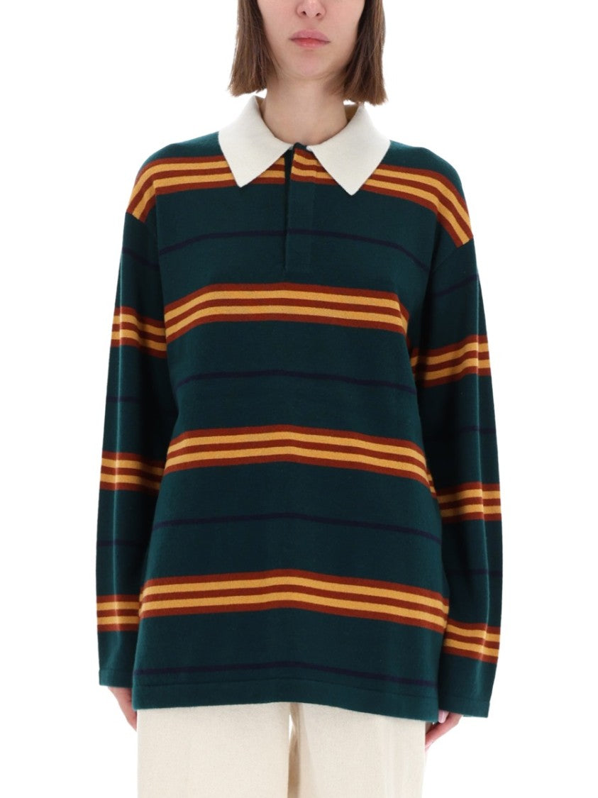 Guest In Residence Striped Rugby Long Sleeve Polo Shirt