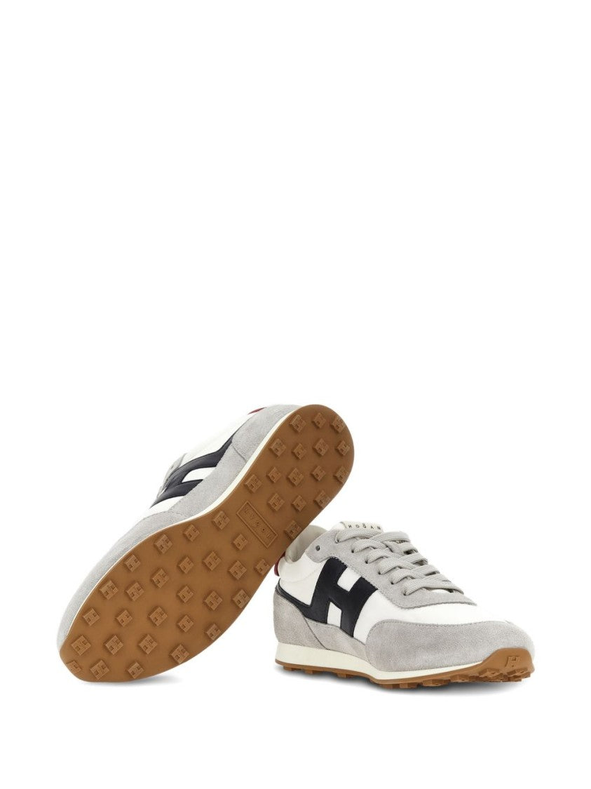 Hogan Light Grey Suede And Fabric Flat Shoes