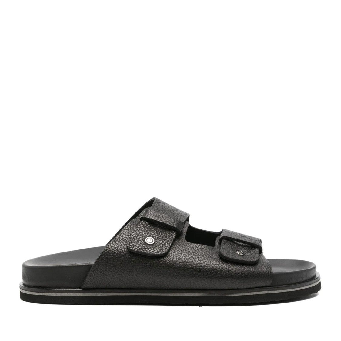 John Harrison Black Adjustable Strap Leather Slippers