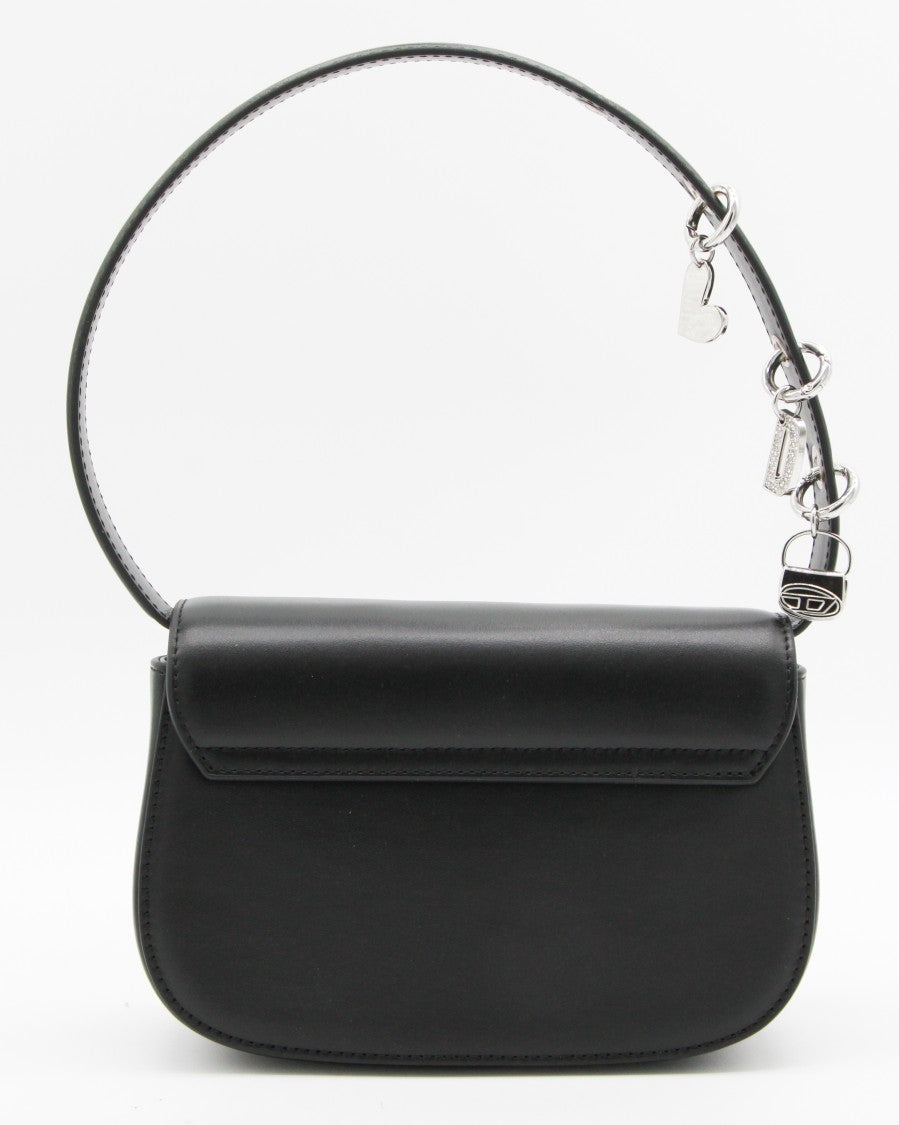 Diesel Structured Black Handbag With Flap Closure And Oval Emblem