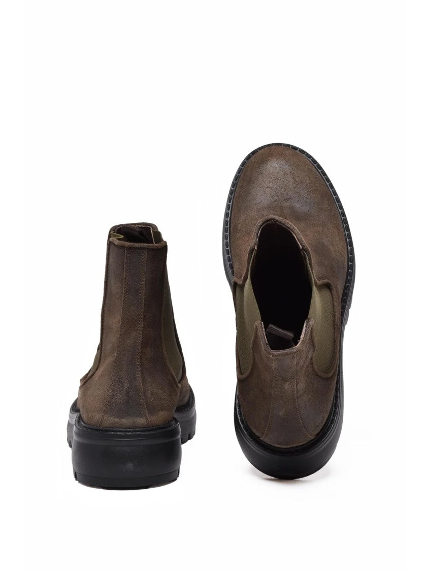 Hundred 100 Military Green Suede Side-Panel Ankle Boots