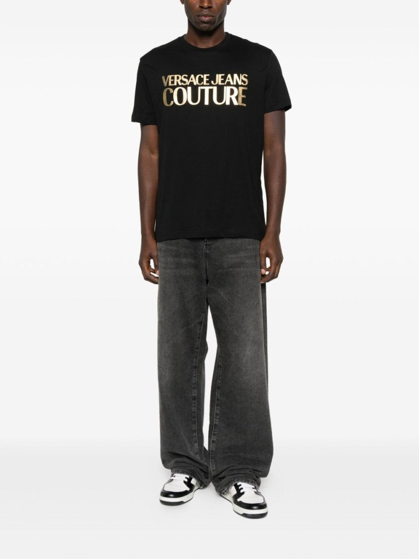 Versace Jeans Couture Cotton T-Shirt With Metallic Gold Logo