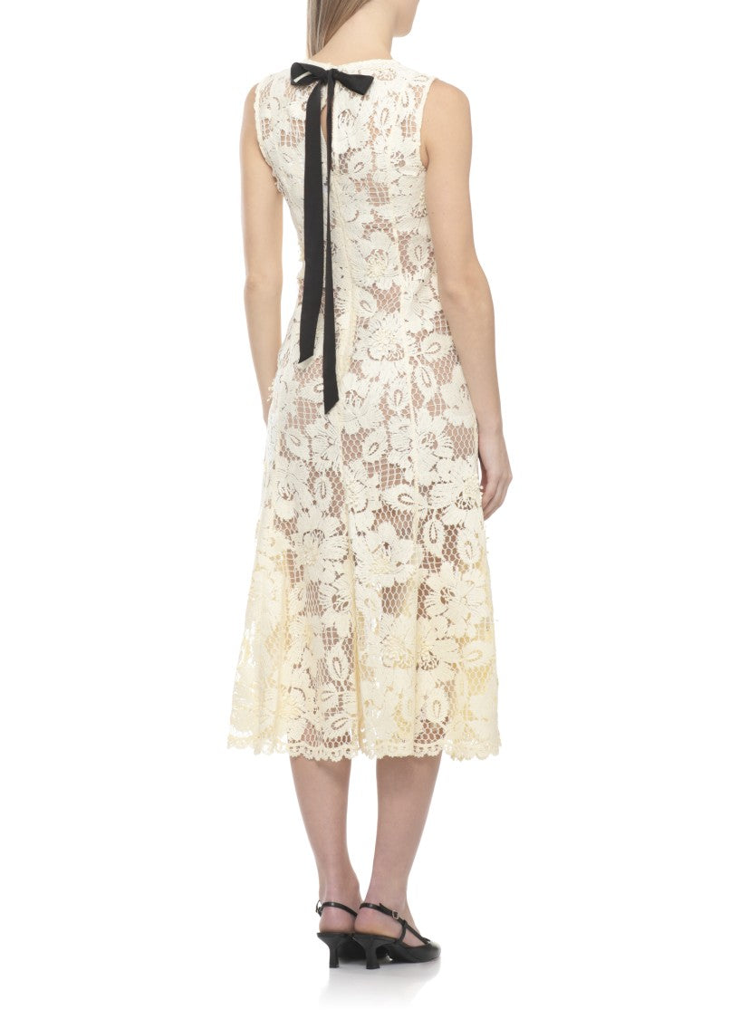 Self-Portrait Crochet Lace Midi Dress With Floral Relief And Flared Hem