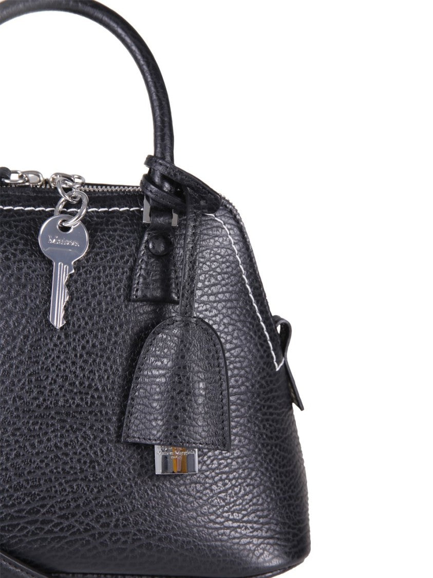 Maison Margiela Trapezoidal Textured Leather Tote Bag With Distinctive White Label