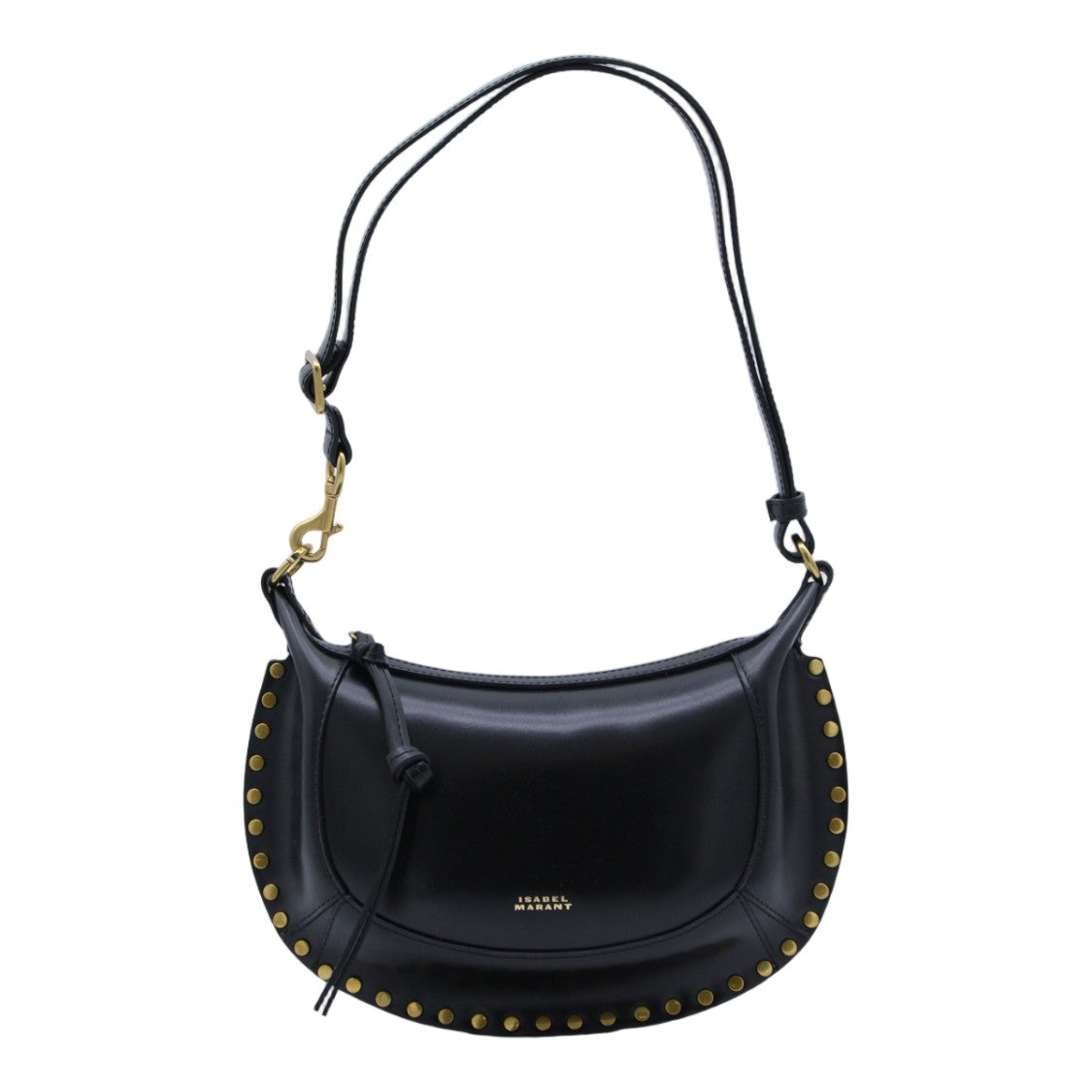 Isabel Marant Crescent-Shaped Black Leather Bag With Gold Studs