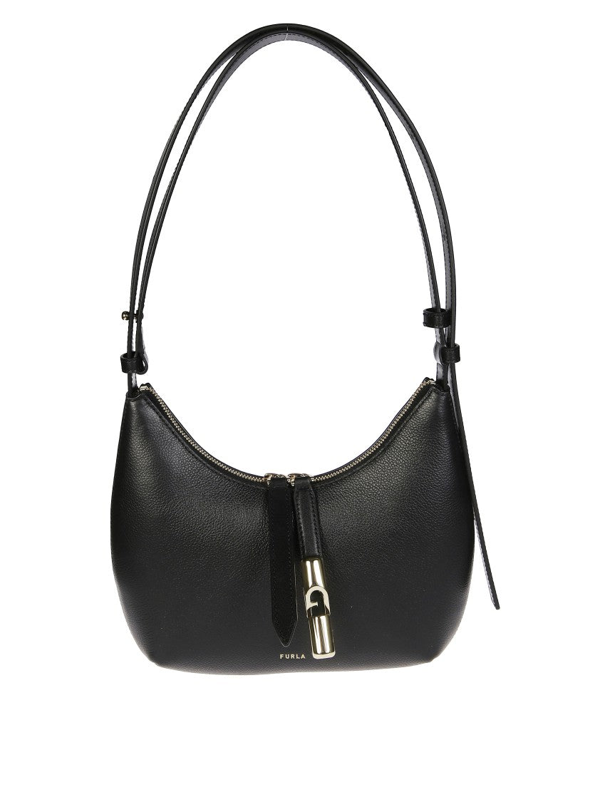 Furla Curved Black Leather Shoulder Bag