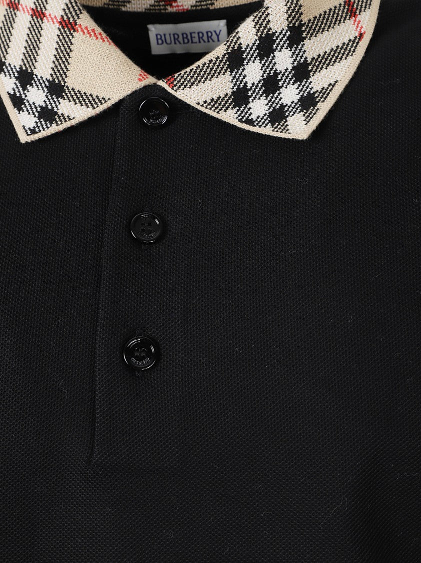 Burberry Pique Cotton Check Collar Polo Shirt