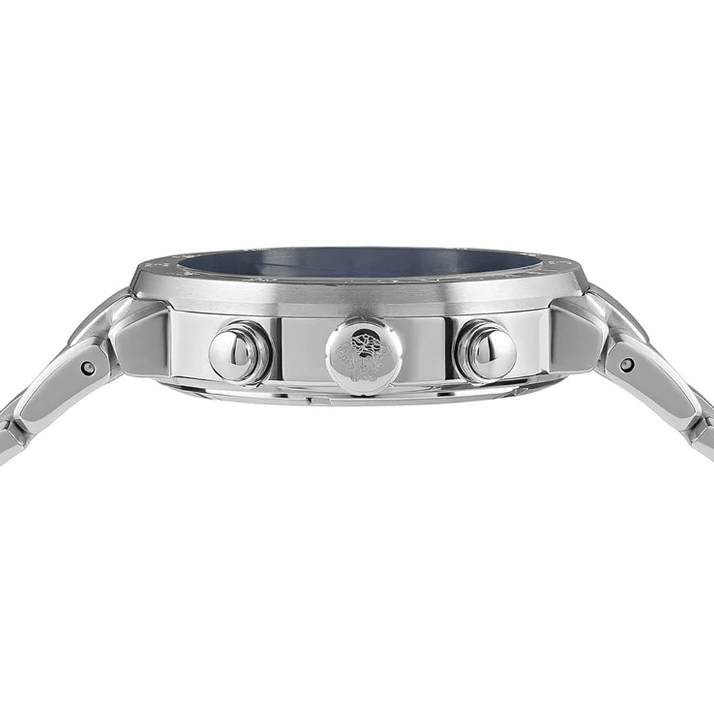 Versace Chronograph Watch With Polished Stainless Steel And Deep Blue Dial
