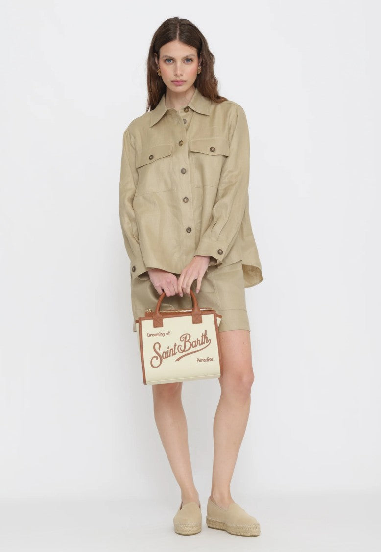 Mc2 Saint Barth Rectangular Cream Canvas Tote Bag