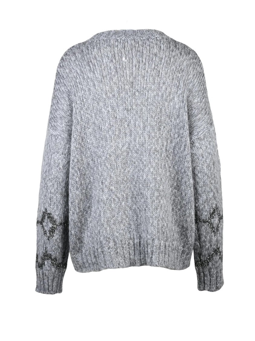 Pennyblack Knit Sweater With Rhinestone Embroidery In Medium Grey