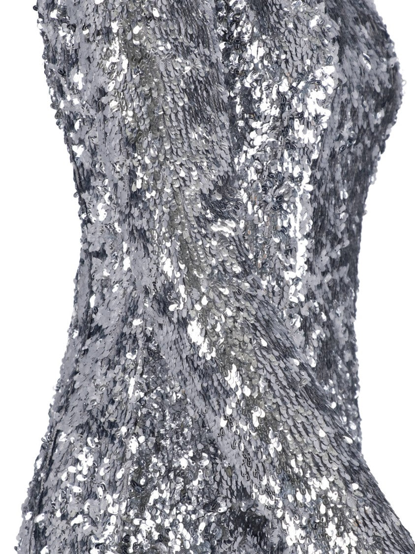 Balmain High Neck Mini Dress Adorned With Silver Sequins