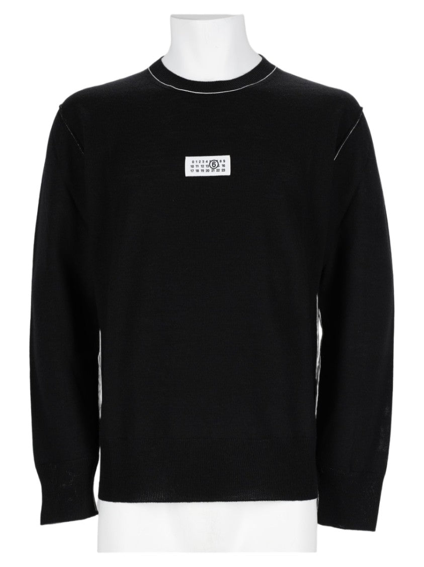 Mm6 By Maison Margiela Minimalist Black Knitted Sweater With Unique Patch Detail