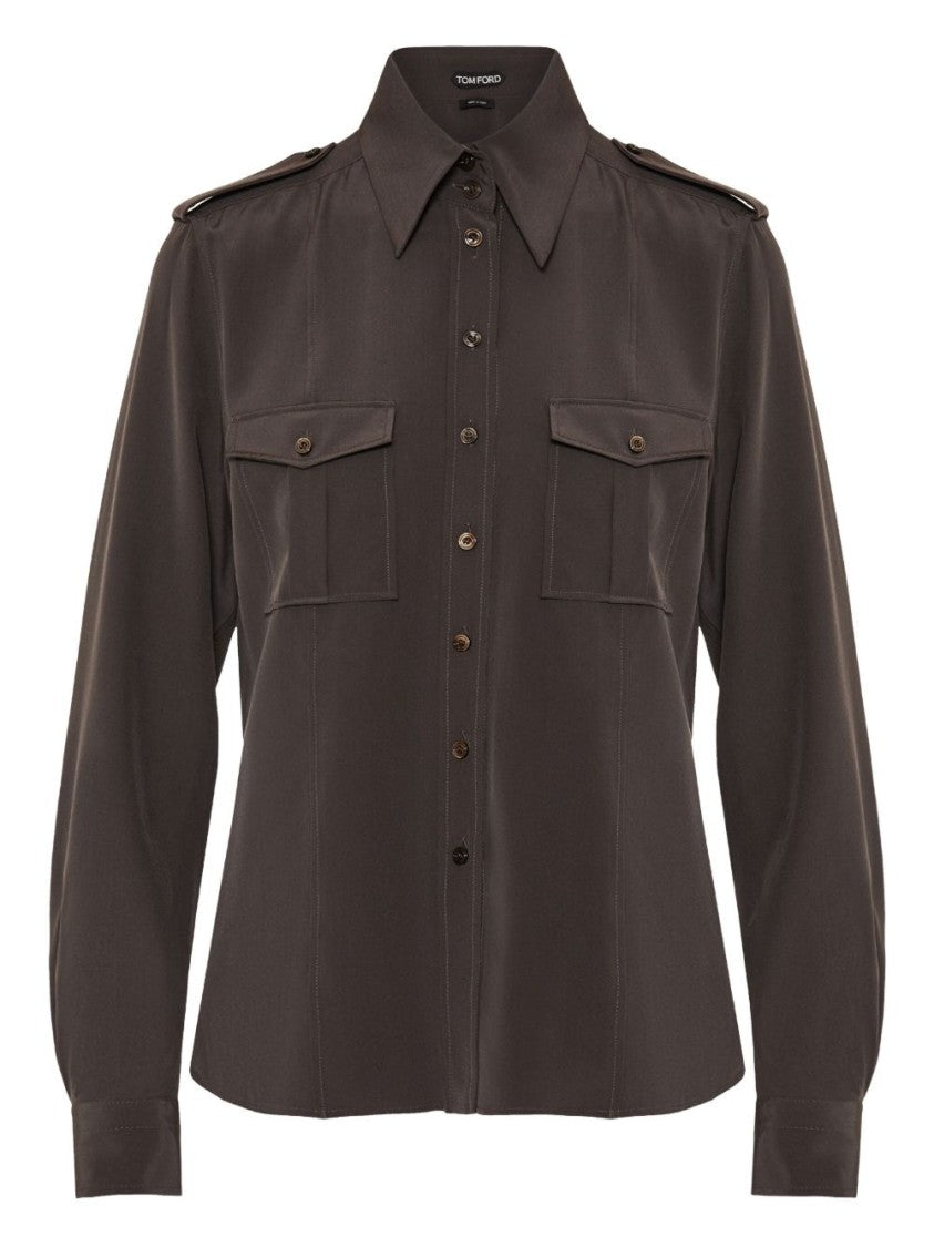 Tom Ford Dark Chocolate Silk Crepe De Chine Shirt