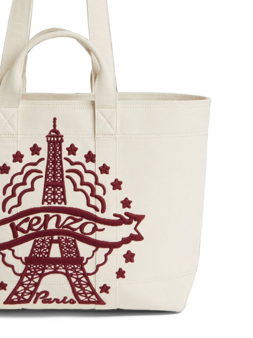 Kenzo Spacious Cotton Tote Bag With Eiffel Tower Embroidery