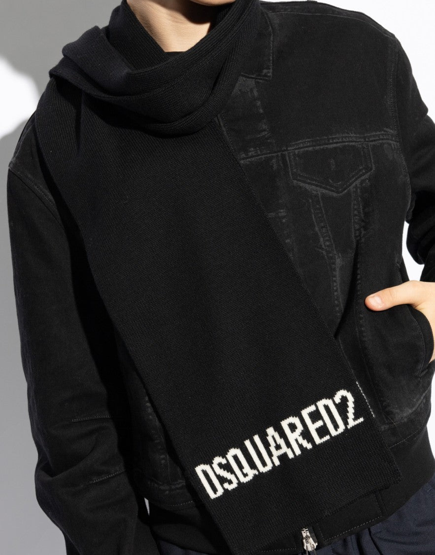 Dsquared2 Logo Intarsia Knit Wool Scarf