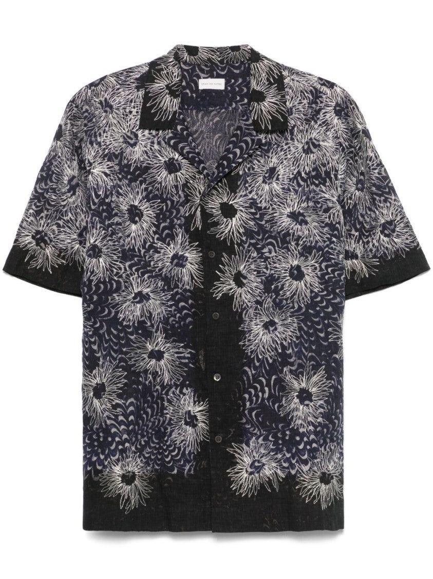 Dries Van Noten Navy Blue 3D Detail Camp Shirt